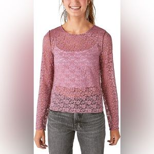 Lucky Brand Women's Lace Layering Mock Neck Long Sleeve Top -Rose Brown sizeXXL